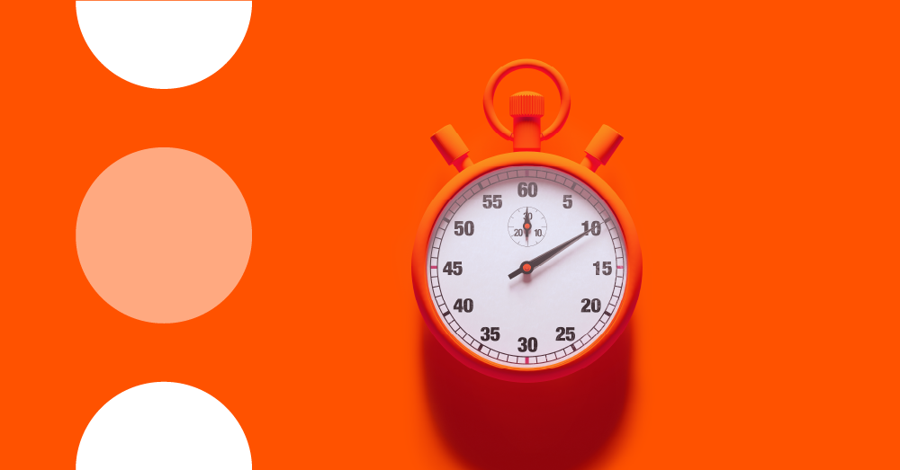 Orange banner with clock imagery